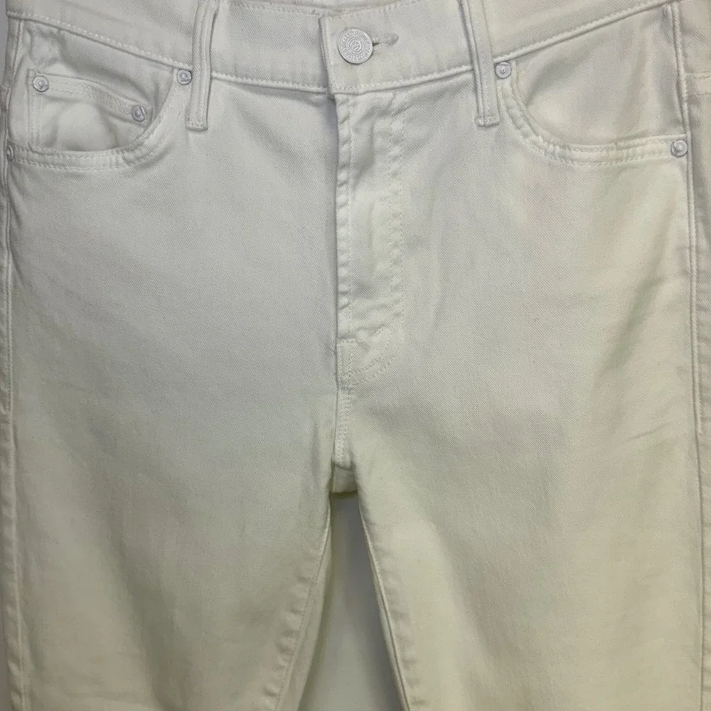 MOTHER The Insider Crop Step Fray White Jeans‎ Raw Hem Denim 25 glass slipper